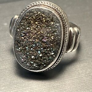 Sarda Blue Druzy Bali Style Sparkling Statement Sterling Silver 925 Ring Size 9